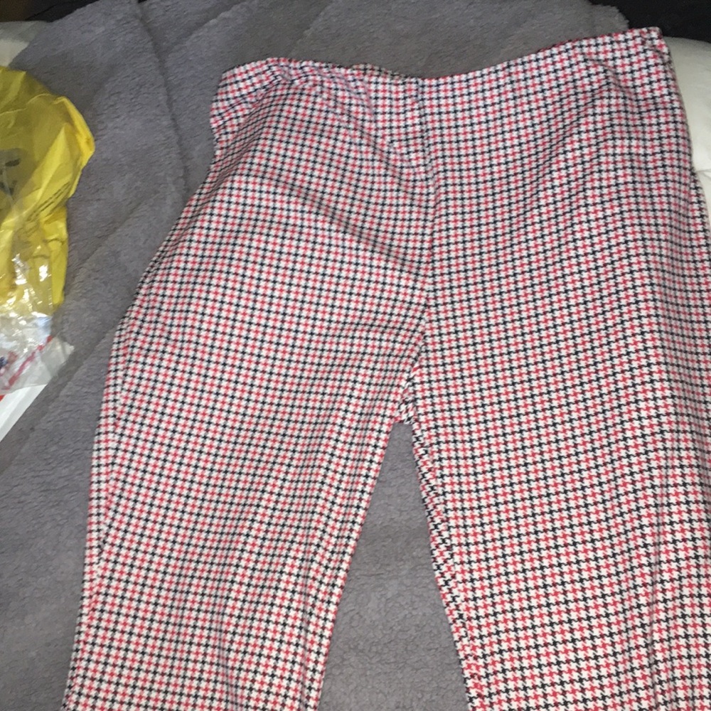 black and red pattered flare pants